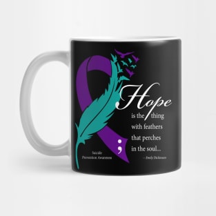 Suicide Hope Feather Ribbon, white type Mug